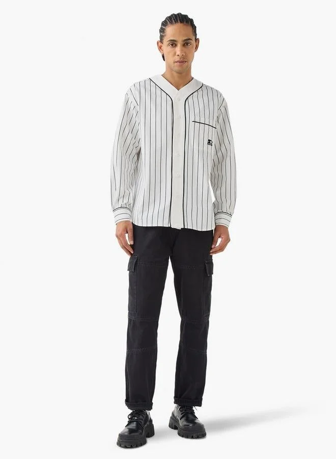 STARTER Starter Striped Baseball Shirt with Pocket